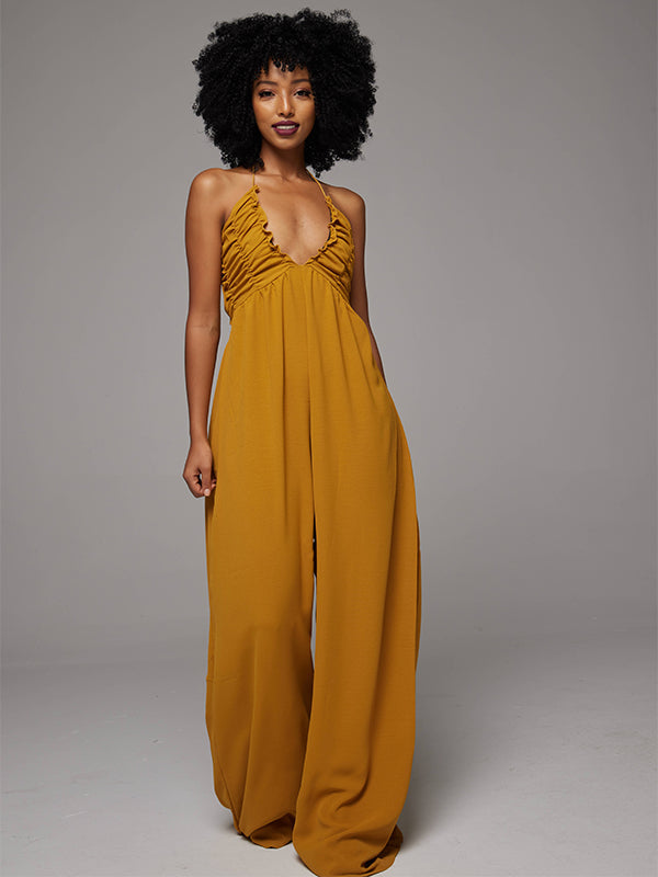 Yellow halter cheap neck jumpsuit