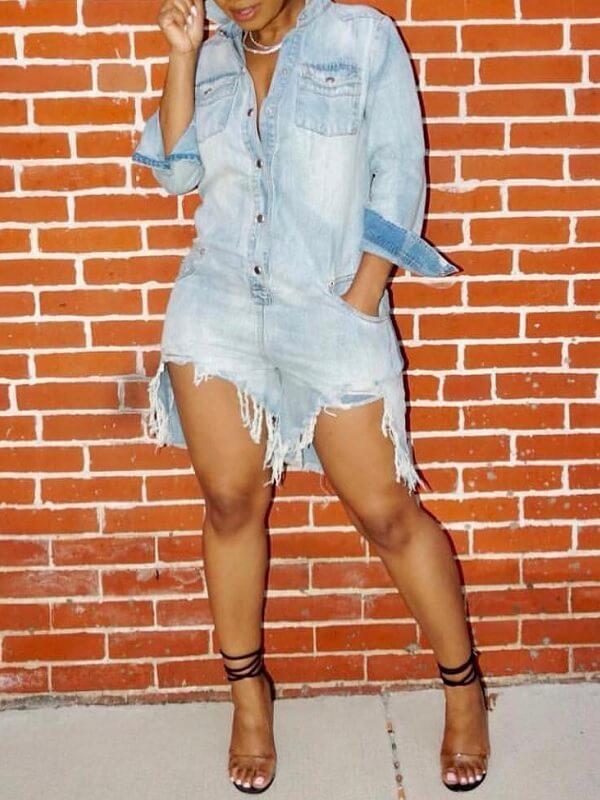 Destroyed cheap denim romper