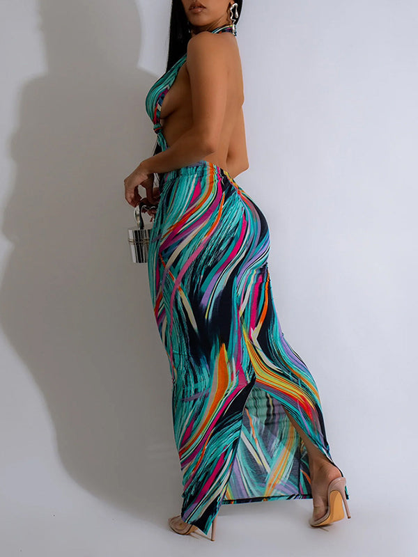 Printed Halter Maxi Dress