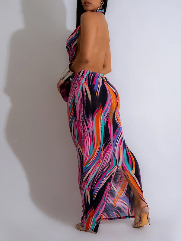 Printed Halter Maxi Dress