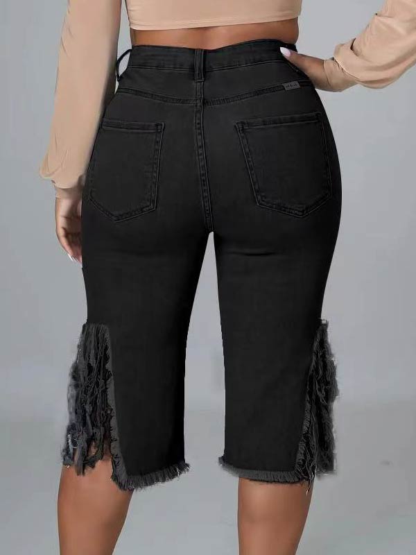 Ripped Fringe Capri Jeans