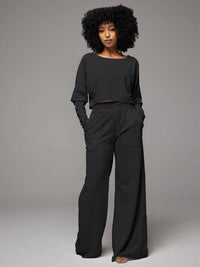 Raw-cut Top & Wide-Leg Pants Set