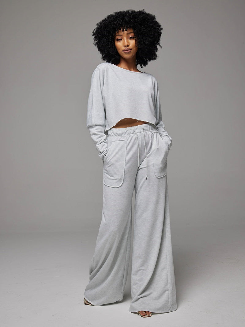 Raw-cut Top & Wide-Leg Pants Set