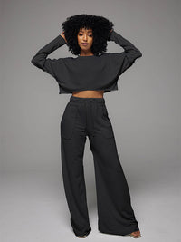 Raw-cut Top & Wide-Leg Pants Set