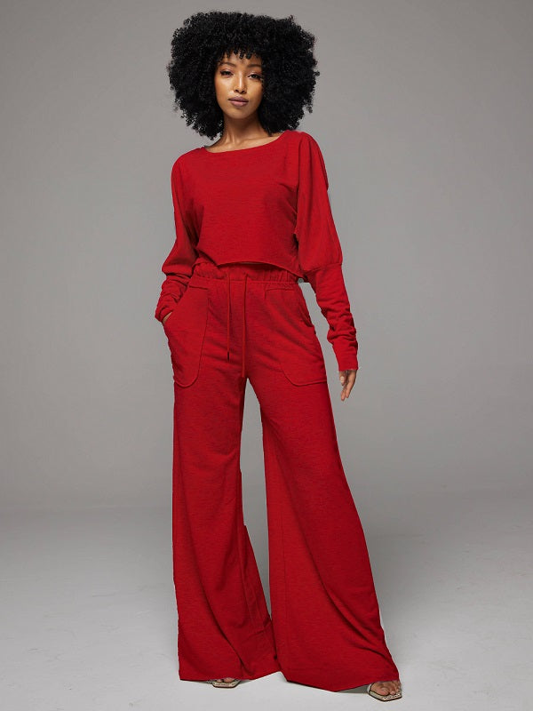 Raw-cut Top & Wide-Leg Pants Set