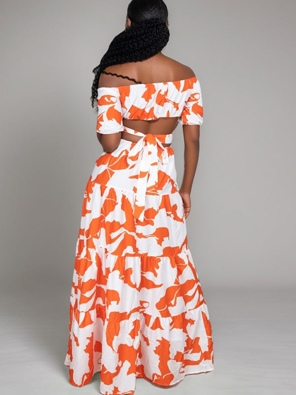 Printed Off-Shoulder Cutout Dress