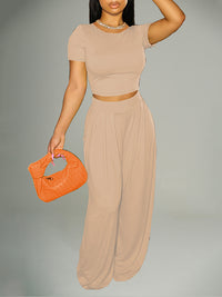 Solid Tee & Wide-Leg Pants Set