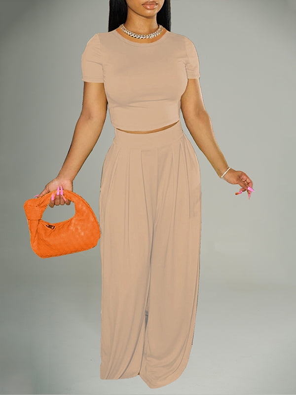 Solid Tee & Wide-Leg Pants Set