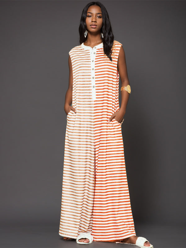 Stripe Sleeveless Wide-Leg Jumpsuit