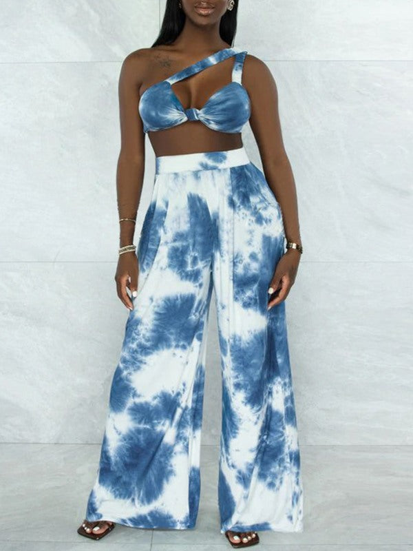 Printed Bandeau Top & Wide-Leg Pants Set