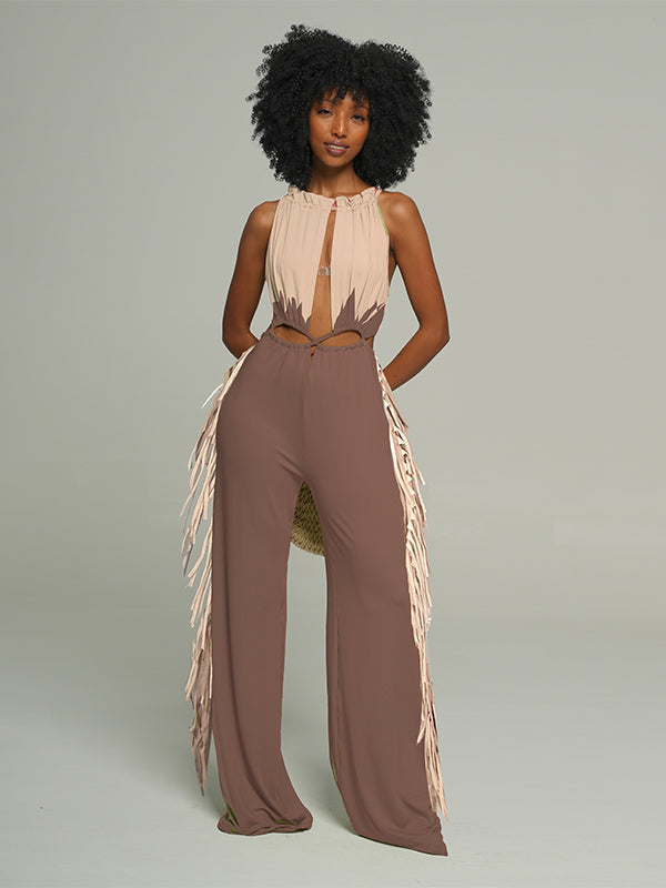 Fringe Combo Printed Wide-Leg Jumpsuit -- sold out