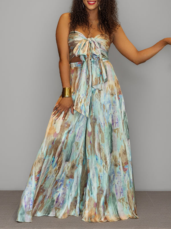 Printed Tied Top & Wide-Leg Pants Set