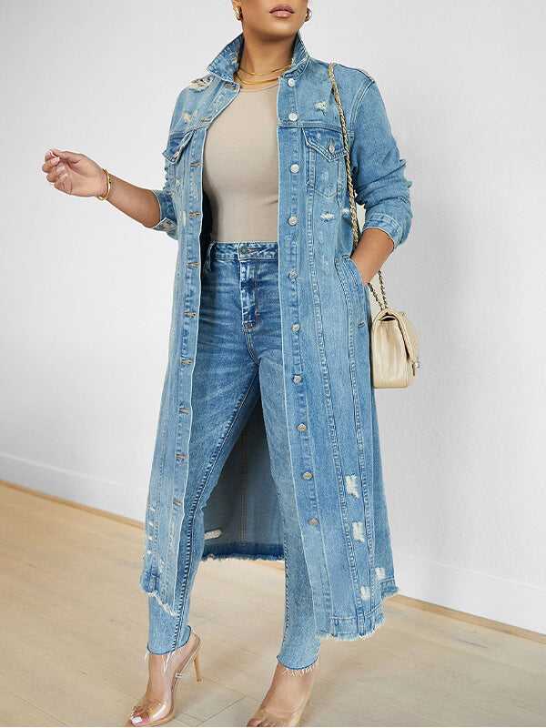 Distressed Long Denim Jacket