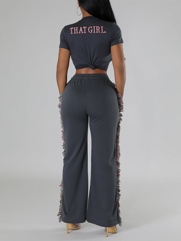 Logo Tee & Fringe Pants Set