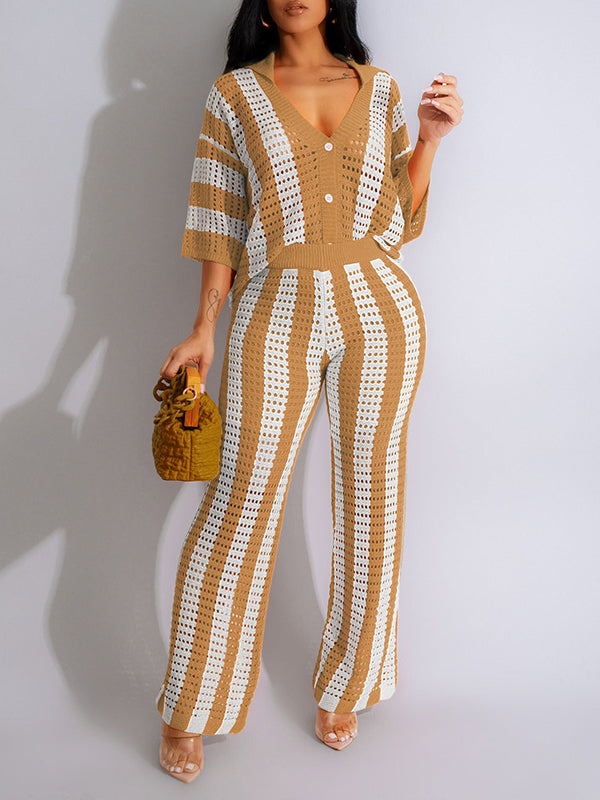 Stripe Knit Pants Set