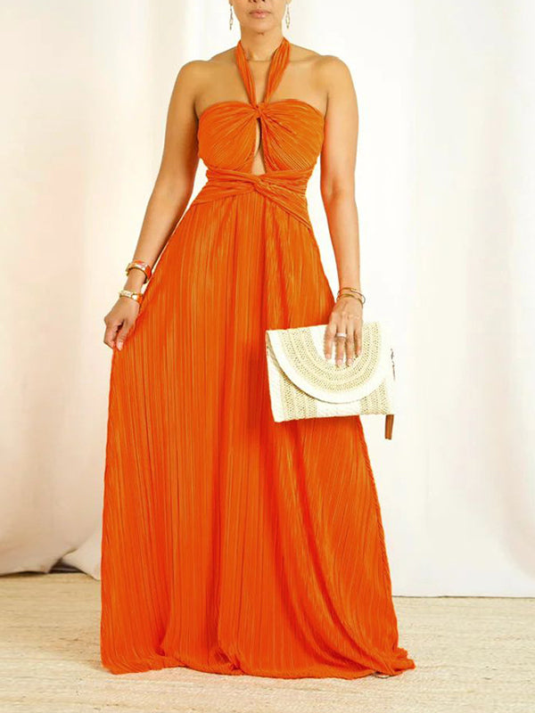 Halter Pleated Maxi Dress