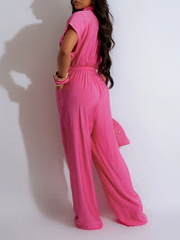 Button-Front Tied Jumpsuit