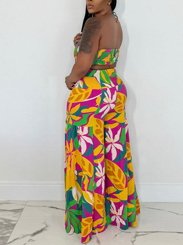 Halter Bandeau Top & Wide-Leg Pants Set