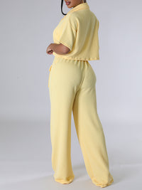 Solid Shirt & Wide-Leg Pants Set