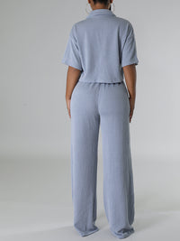 Solid Shirt & Wide-Leg Pants Set