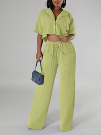 Solid Shirt & Wide-Leg Pants Set