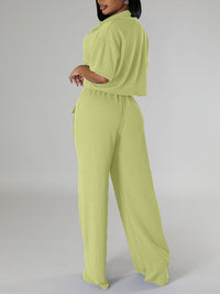 Solid Shirt & Wide-Leg Pants Set