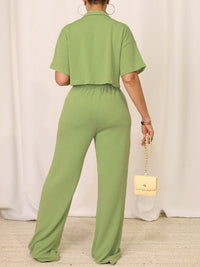 Solid Shirt & Wide-Leg Pants Set