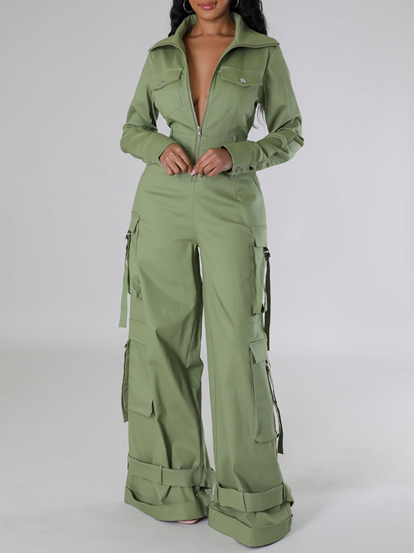 Zip-Front Wide-Leg Cargo Jumpsuit -- pre-order shipped on 30th Sep