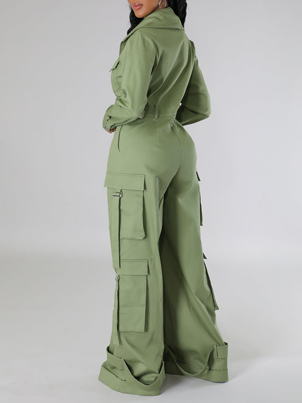 Zip-Front Wide-Leg Cargo Jumpsuit -- pre-order shipped on 30th Sep