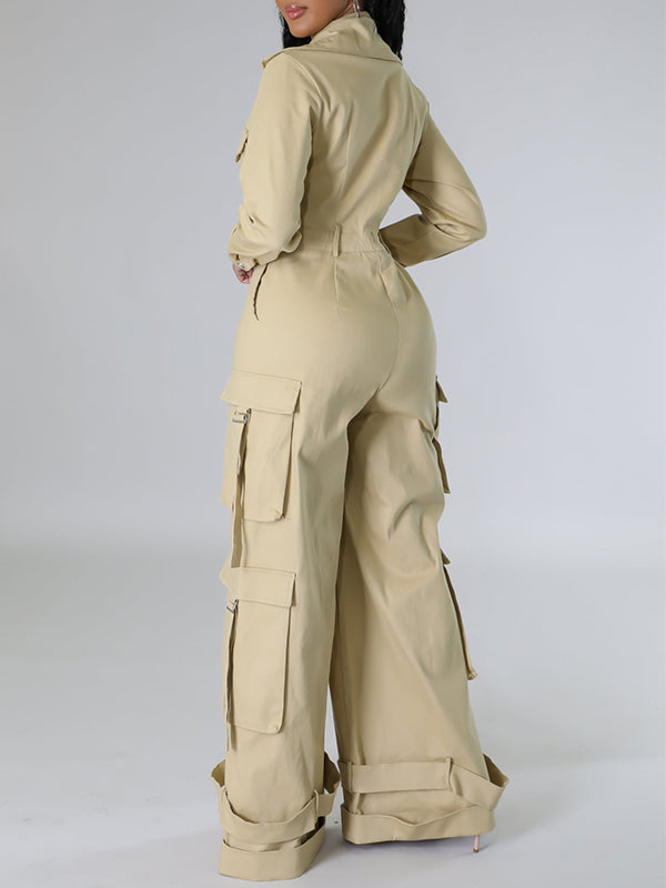 Zip-Front Wide-Leg Cargo Jumpsuit -- pre-order shipped on 30th Sep