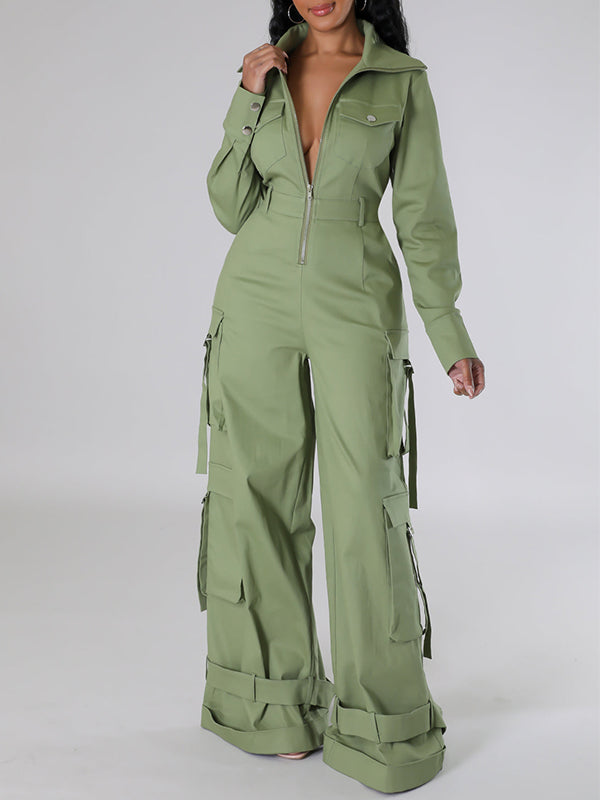 Zip-Front Wide-Leg Cargo Jumpsuit -- pre-order shipped on 30th Sep