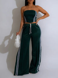 Stripe Tube Top & Wide-Leg Pants Set