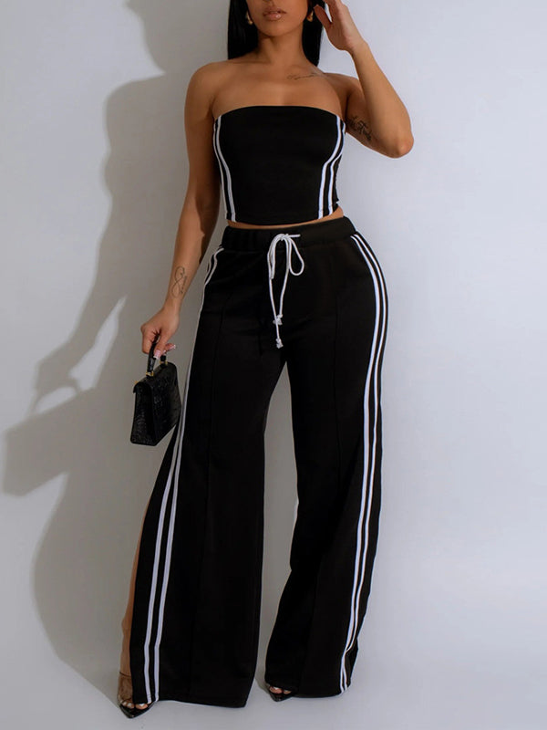 Stripe Tube Top & Wide-Leg Pants Set