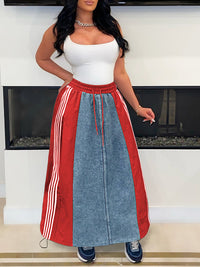 Stripe Combo Denim Skirt