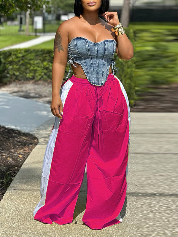 Two-Tone Wide-Leg Pants