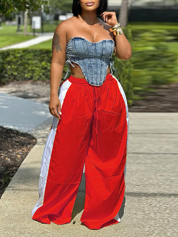 Two-Tone Wide-Leg Pants