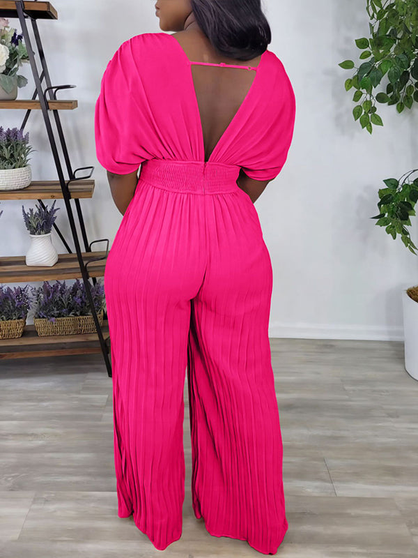 V-Neck Pleated Jumpsuit