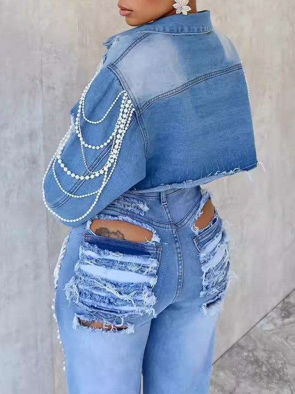 Pearl Cropped Denim Jacket