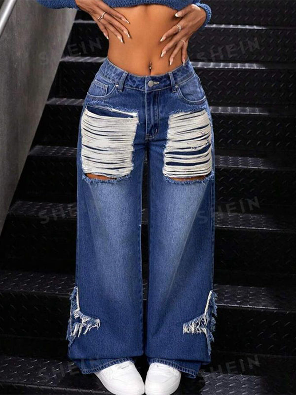 Ripped Wide-Leg Jeans