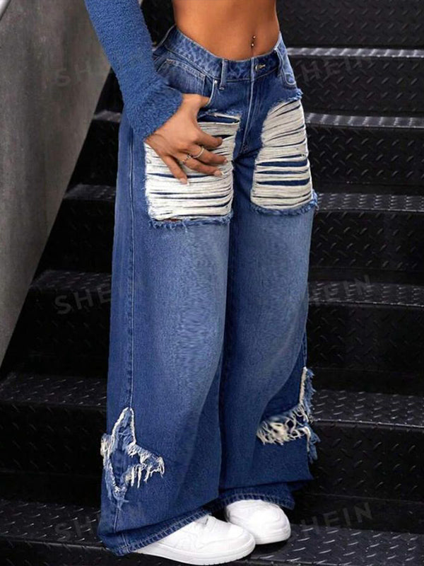 Ripped Wide-Leg Jeans