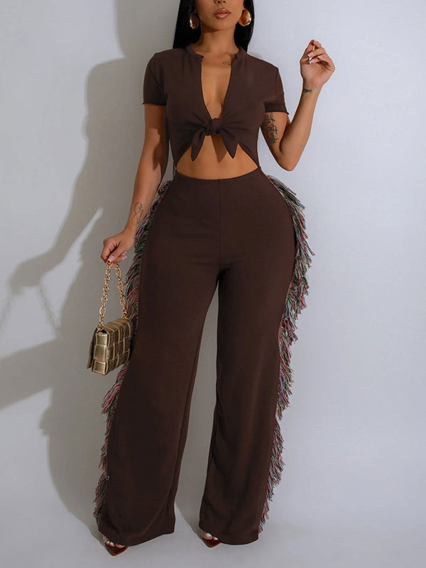 Wide-Leg Fringe Jumpsuit