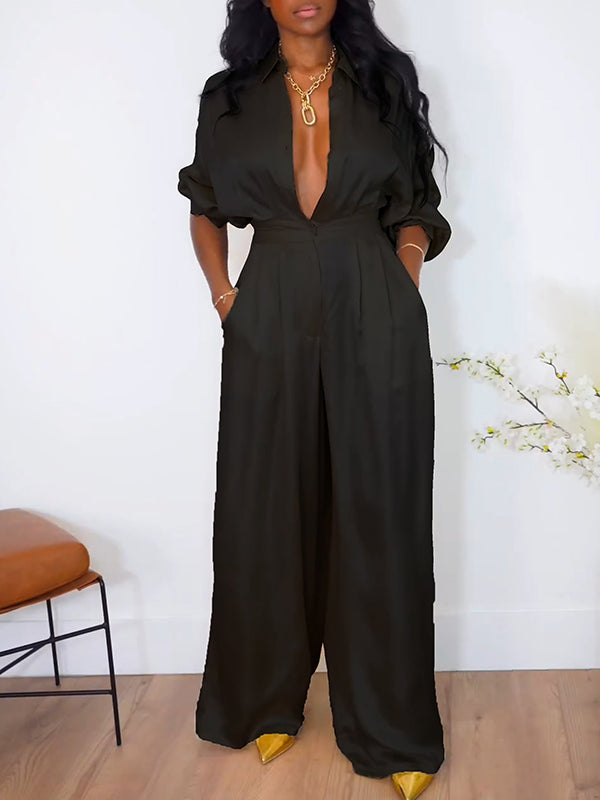 Button-Front Wide-Leg Jumpsuit -- sold out