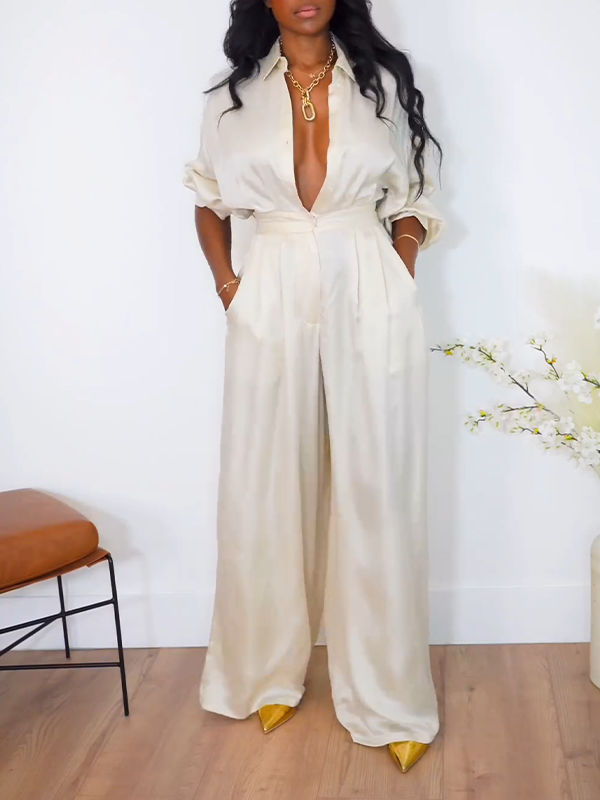 Button-Front Wide-Leg Jumpsuit -- sold out