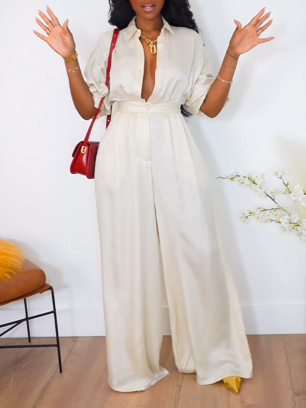 Button-Front Wide-Leg Jumpsuit -- sold out