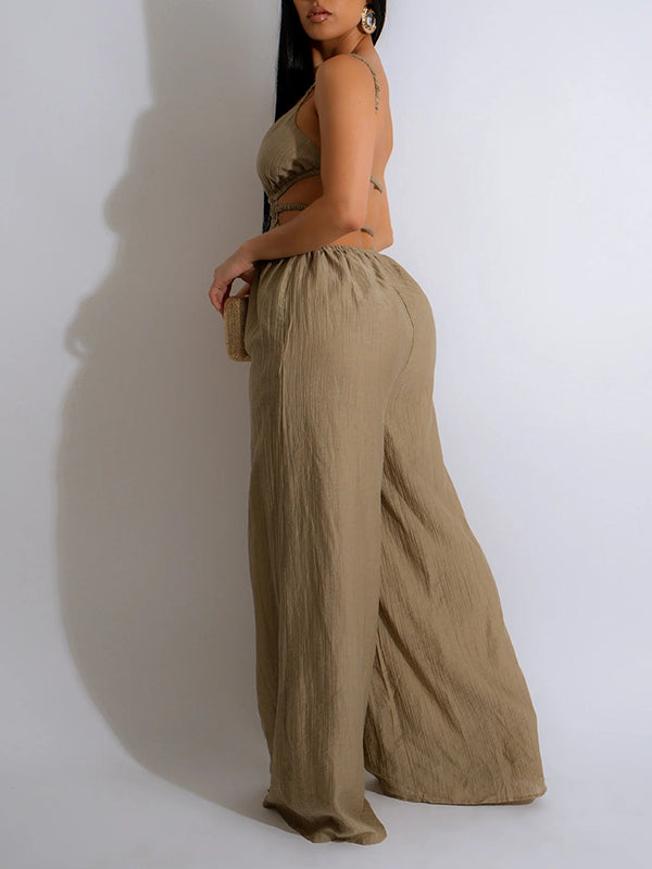 Solid Wide-Leg Cami Jumpsuit