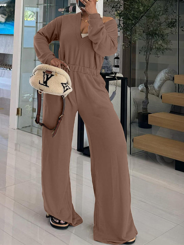 Solid V-Back Jumpsuit