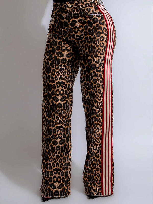 Side Stripe Leopard Pants