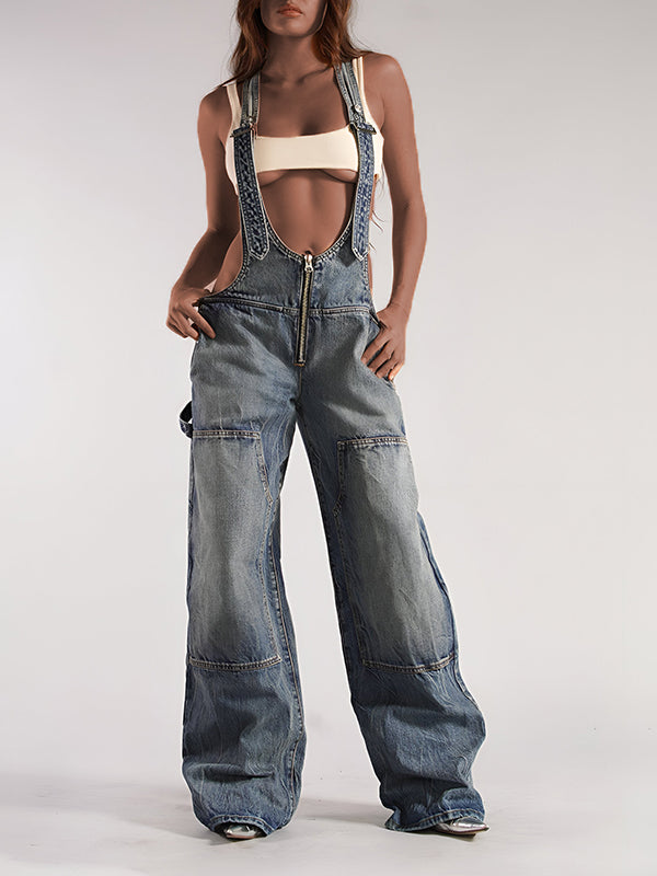 Wide-Leg Denim Overalls