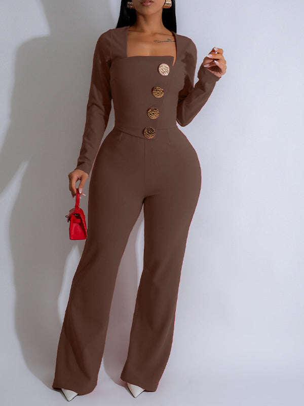 Solid Button Jumpsuit