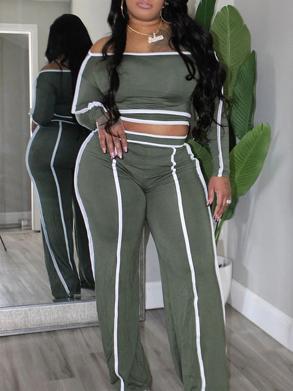 Piping Off-Shoulder Top & Pants Set